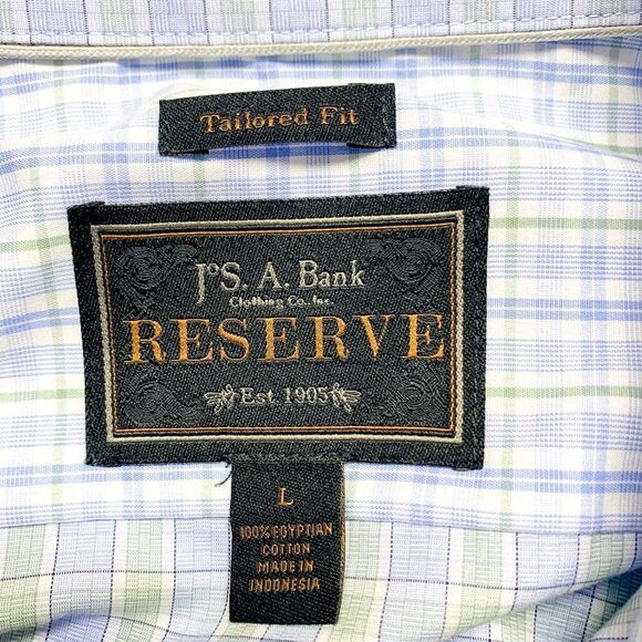 Jos A Bank Shirt Men Large Blue Green Plaid Tailored Fit Business Casual Preppy‎ - Picture 6 of 10